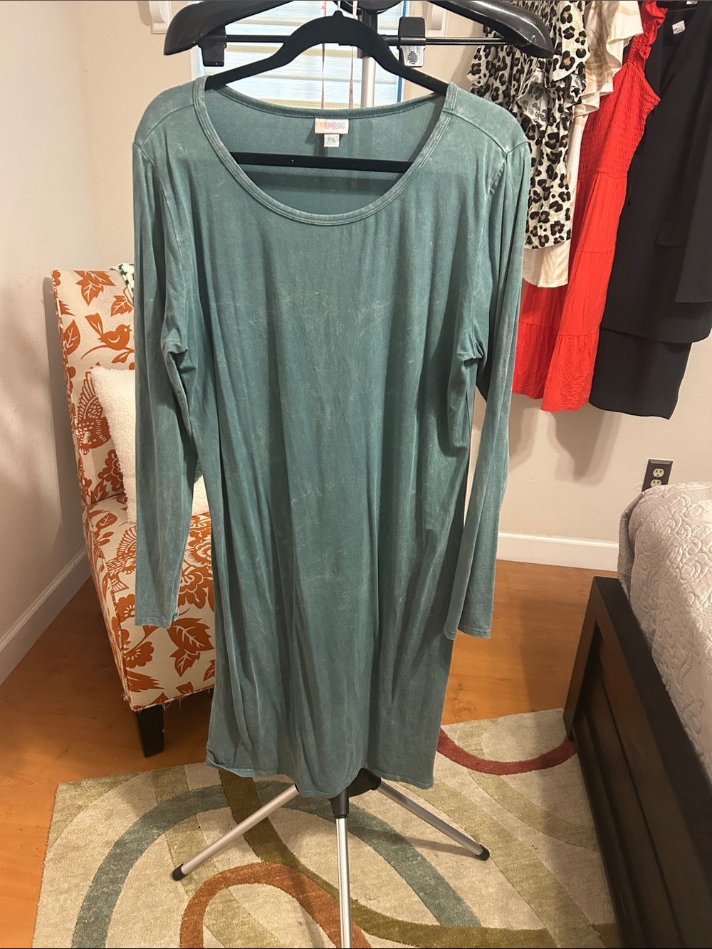 LuLaRoe Debbie Teal Green Long-Sleeve Scoop Neck Dress